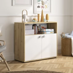 Commode Marta 2 Portes - Blanc/chêne