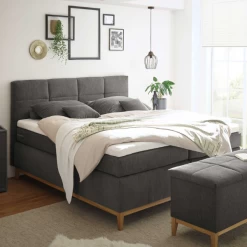 Lit Boxspring Elza 160x200cm Avec Matelas Et Sur-matelas - Anthracite