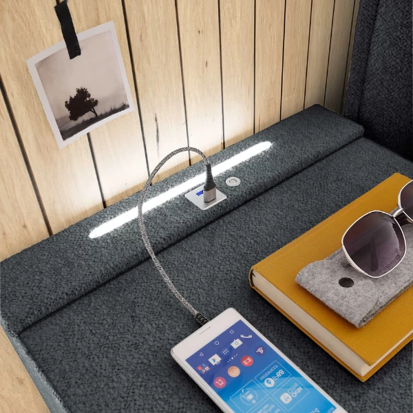 Table De Chevet Kastrup 2 Tiroirs Avec éclairage Et Porte USB - Anthracite 2 Table De Chevet Kastrup 2 Tiroirs Avec éclairage Et Porte USB - Anthracite – Image 2