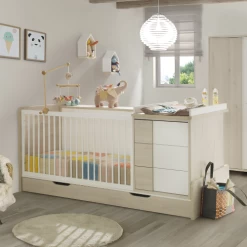 Lit Extensible Binno Avec Armoires - Pin Blanchi/blanc