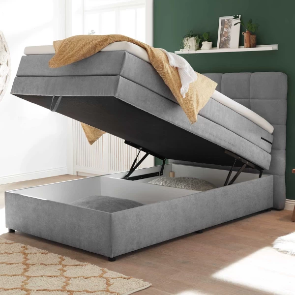 Lit Boxspring Tahoe 140x200cm Avec Espace De Rangement - Gris 2 Lit Boxspring Tahoe 140x200cm Avec Espace De Rangement - Gris – Image 2