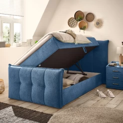 Lit Boxspring Tivoli 120x200cm Avec Rangement - Bleu