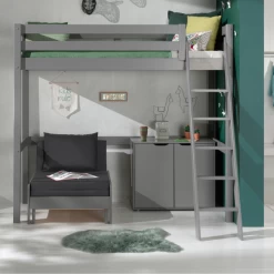 Lit Mezzanine Claire 90x200 Avec Canapé-lit Et Commode - Gris