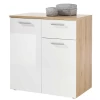 Commode Lobi 2 Portes 1 Tiroir - Blanc Brillant/bois