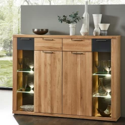 Buffet Blanka 160cm 4 Portes & 2 Tiroirs - Chêne/anthracite