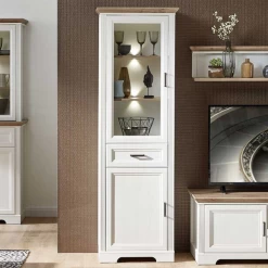 Vitrine Samine 66cm 2 Portes & 1 Tiroir - Blanc/chêne