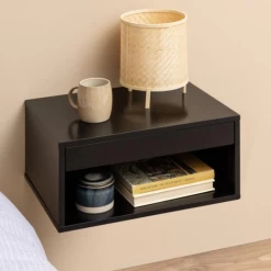 Table De Nuit Murale Cholet Avec Tiroir Et Espace Ouvert - Noir