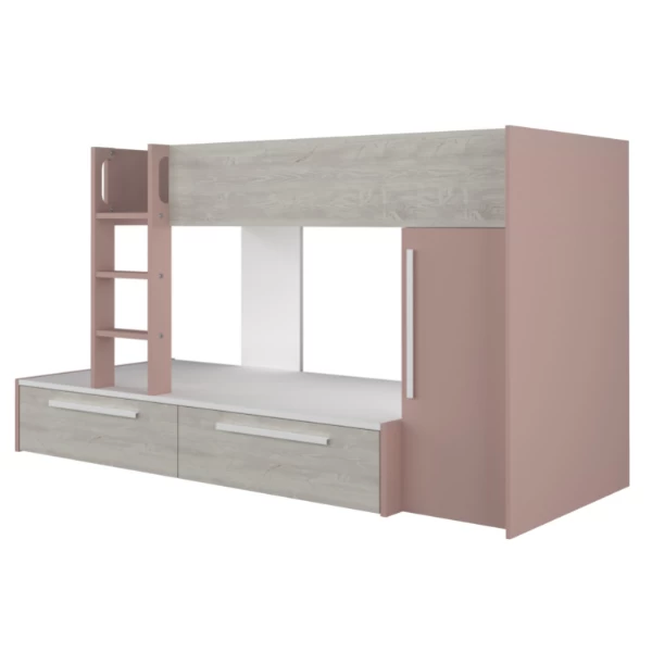 Lit Superposé Fleur Avec Armoire Et Tiroirs - Vieux Rose 10 Lit Superposé Fleur Avec Armoire Et Tiroirs - Vieux Rose – Image 10