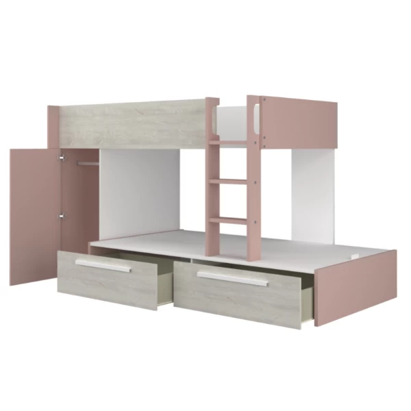 Lit Superposé Fleur Avec Armoire Et Tiroirs - Vieux Rose 8 Lit Superposé Fleur Avec Armoire Et Tiroirs - Vieux Rose – Image 8