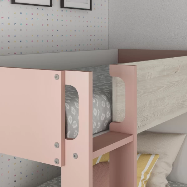 Lit Superposé Fleur Avec Armoire Et Tiroirs - Vieux Rose 6 Lit Superposé Fleur Avec Armoire Et Tiroirs - Vieux Rose – Image 6