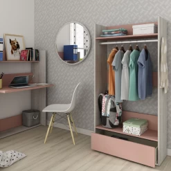 Armoire Bo0 Avec Tiroir, étagère à Chapeaux Et Tringle à Vêtements - Pin/ Vieux Rose -Magasin De Meubles Ontwerp zonder titel 2022 10 24T160431.657 5e60