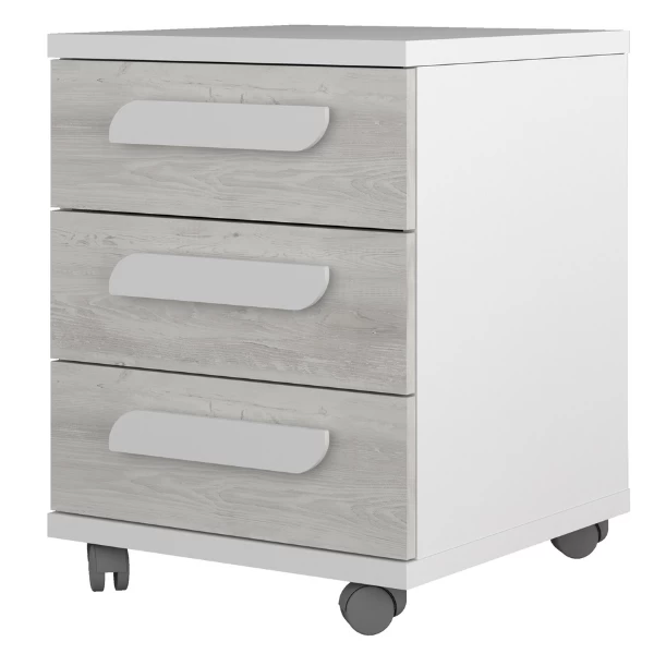 Table De Chevet Bo0 Avec Roulettes, 3 Tiroirs Et Poignée Oblongue - Blanc/pin 6 Table De Chevet Bo0 Avec Roulettes, 3 Tiroirs Et Poignée Oblongue - Blanc/pin – Image 6