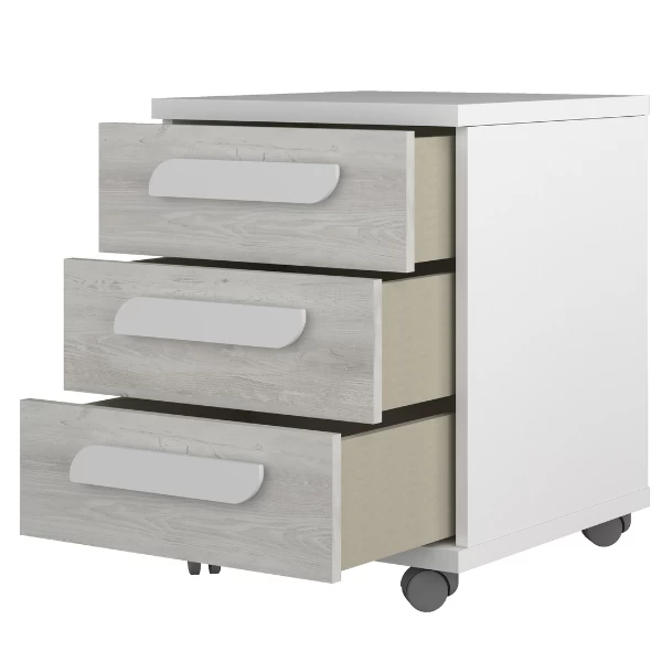 Table De Chevet Bo0 Avec Roulettes, 3 Tiroirs Et Poignée Oblongue - Blanc/pin 5 Table De Chevet Bo0 Avec Roulettes, 3 Tiroirs Et Poignée Oblongue - Blanc/pin – Image 5
