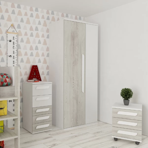 Table De Chevet Bo0 Avec Roulettes, 3 Tiroirs Et Poignée Oblongue - Blanc/pin 4 Table De Chevet Bo0 Avec Roulettes, 3 Tiroirs Et Poignée Oblongue - Blanc/pin – Image 4