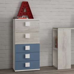 Commode Bo0 98 Cm Avec 5 Tiroirs - Pin/bleu