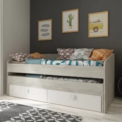 Lit Bo12 Avec Lit Gigogne Et 2 Tiroirs - Blanc