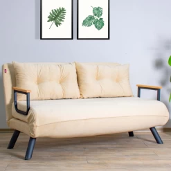 Canapé-lit 2 Places | Confort Et Style | Structure : Métal | Tissu : Polyester | Taille : 133x78x78cm | Convertible En Lit | Crème