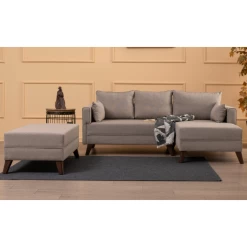 Canapé-lit D'angle Confortable | Design élégant | Cadre En Bois | Tissu Polyester | Couleur Crème