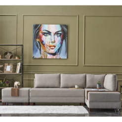 Canapé-lit D'angle Confortable En Crème Avec Cadre En Bois, 100 Otton Et Tissu Polyester