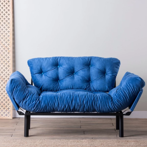 Canapé-lit 2 Places Confortable | Design élégant | Structure 100% Métal | Bleu