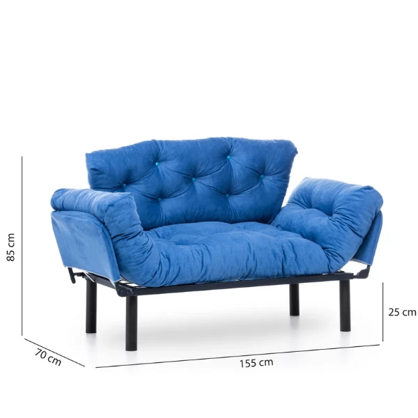 Canapé-lit 2 Places Confortable | Design élégant | Structure 100% Métal | Bleu 5 Canapé-lit 2 Places Confortable | Design élégant | Structure 100% Métal | Bleu – Image 5