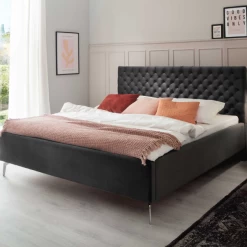 Lit Double Janice Avec Rangement 160x200cm - Anthracite/chromé