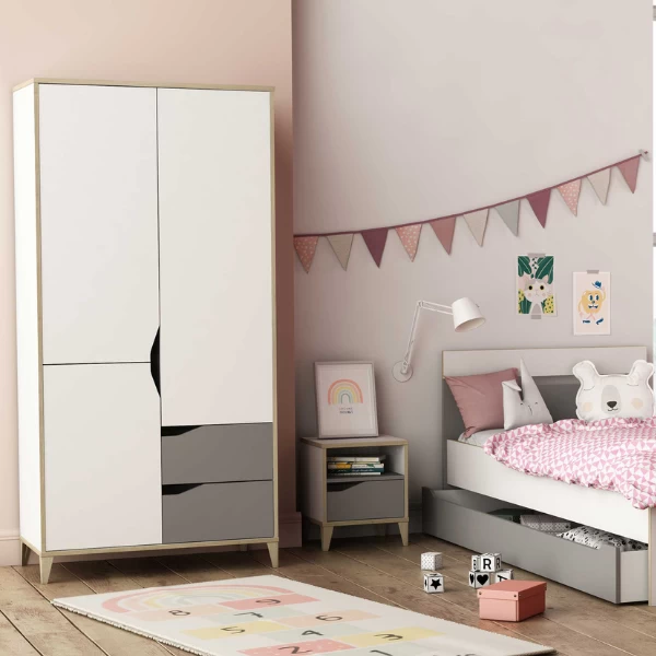 Armoire Gerry-gris Clair/blanc Mat/chêne Kronberg 2 Armoire Gerry-gris Clair/blanc Mat/chêne Kronberg – Image 2