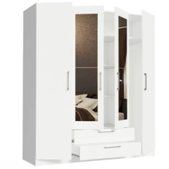 Armoire Rhea, 4 Portes Tournantes, 1 étagère, 1 Tringle Et 2 Tiroirs-blanc -Magasin De Meubles Ontwerp zonder titel 2023 04 19T134642.515 d8a4