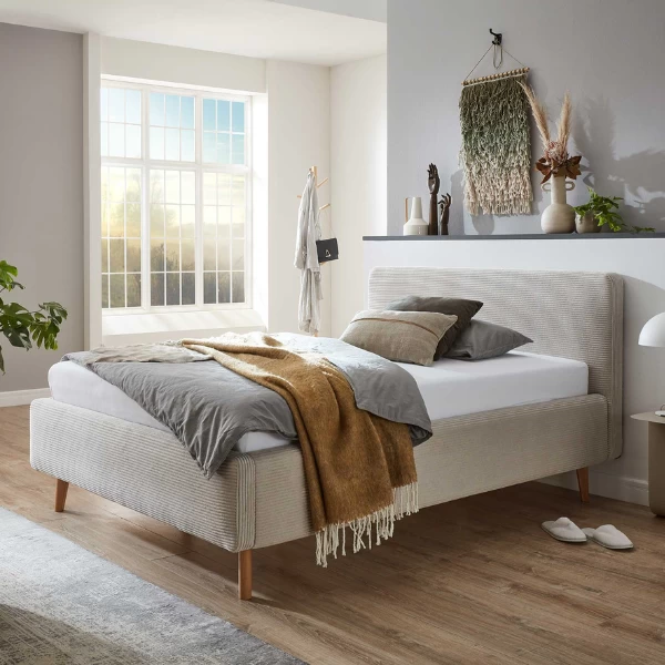 Lit Rembourré Madras 140x200cm Velours Côtelé - Beige