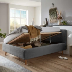 Lit Madras 140x200cm Avec Espace De Rangement Velours Côtelé - Gris