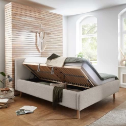 Lit Double Dalila 160x200cm Tissu Teddy Avec Espace De Rangement - Beige