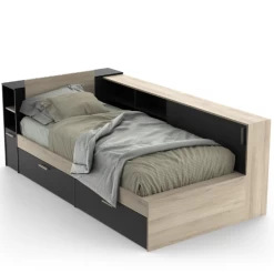 Lit Liva 90 X 190/200 Cm-chêne Kronberg/noir Mat