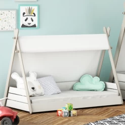 Lit Tipi Dreamcatcher 70 X 140 Cm-blanc Mat/taupe/écru