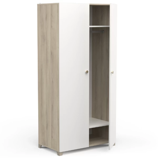 Armoire Liva 2 Portes Tournantes, 1 Tringle Et 2 étagères-chêne Kronberg/blanc Mat 2 Armoire Liva 2 Portes Tournantes, 1 Tringle Et 2 étagères-chêne Kronberg/blanc Mat – Image 2