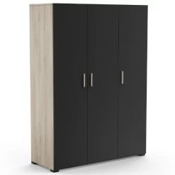 Armoire Liva 3 Portes Tournantes, 1 Tringle Et 5 étagères-chêne Kronberg/noir Mat