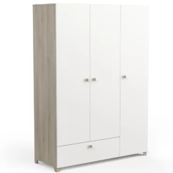 Armoire Liva 3 Portes Tournantes, 1 Tringle, 4 étagères Et 1 Tiroir-chêne Kronberg/blanc Mat