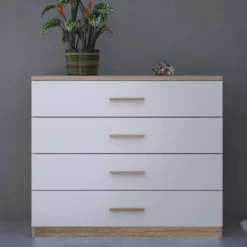 Chiffonnier Seliena 4 Tiroirs-Chêne Brossé/blanc Mat