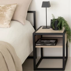 Table De Chevet Devin-chêne Laqué Couleur Sable/acier