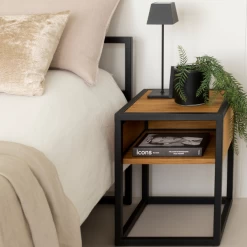 Table De Chevet Devin-chêne Laqué/acier