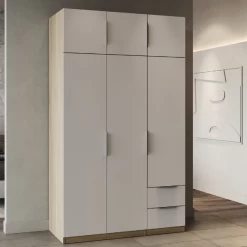 Armoire Spectre 120cm 6 Portes & 2 Tiroirs - Blanc Mat/chêne