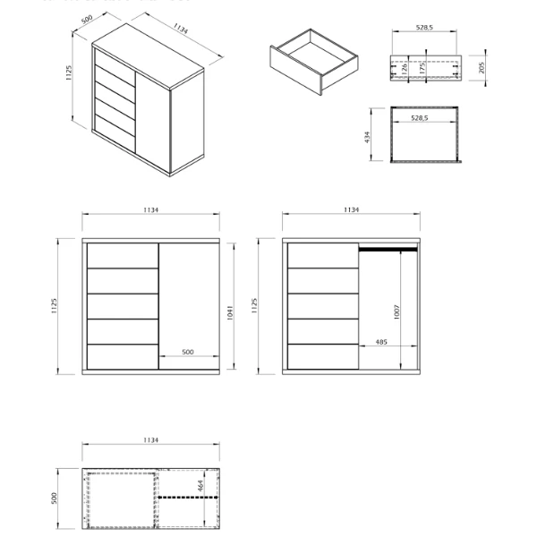 Commode Helena 5 Tiroirs, 1 Porte Tournante Et 1 Tringle-chêne Clair/blanc 2 Commode Helena 5 Tiroirs, 1 Porte Tournante Et 1 Tringle-chêne Clair/blanc – Image 2