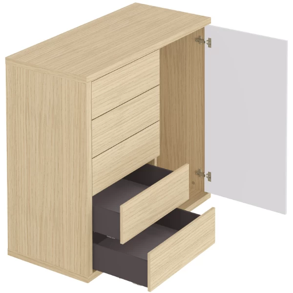 Commode Helena 5 Tiroirs, 1 Porte Tournante Et 1 Tringle-chêne Clair/blanc 7 Commode Helena 5 Tiroirs, 1 Porte Tournante Et 1 Tringle-chêne Clair/blanc – Image 7