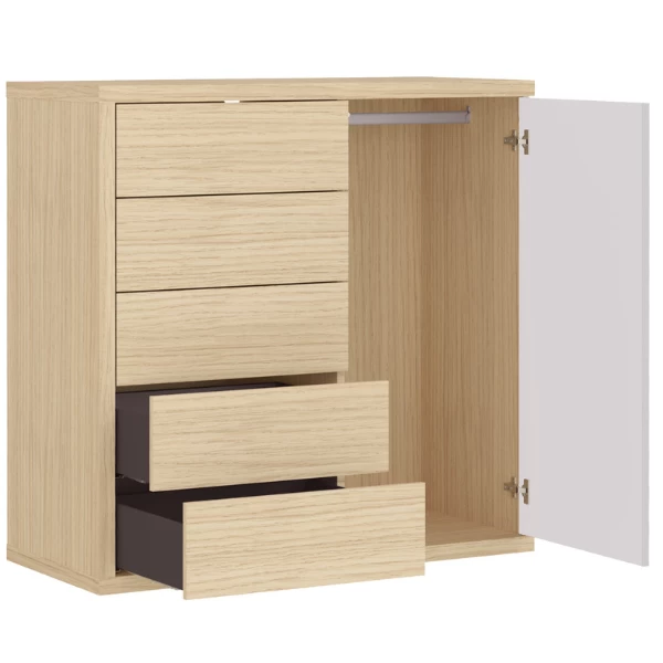 Commode Helena 5 Tiroirs, 1 Porte Tournante Et 1 Tringle-chêne Clair/blanc 5 Commode Helena 5 Tiroirs, 1 Porte Tournante Et 1 Tringle-chêne Clair/blanc – Image 5