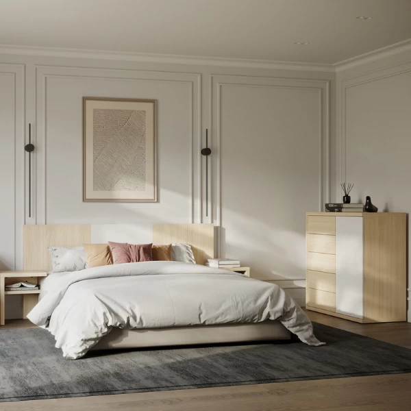 Commode Helena 5 Tiroirs, 1 Porte Tournante Et 1 Tringle-chêne Clair/blanc 4 Commode Helena 5 Tiroirs, 1 Porte Tournante Et 1 Tringle-chêne Clair/blanc – Image 4