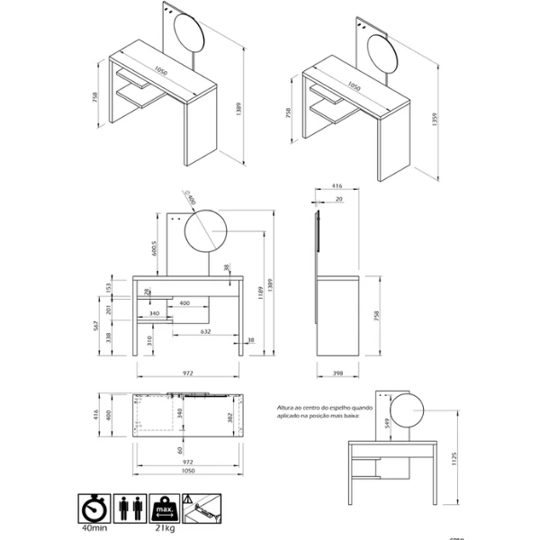 Coiffeuse Helena 2 étagères, 2 Crochets Et 1 Miroir-chêne Clair/anthracite 2 Coiffeuse Helena 2 étagères, 2 Crochets Et 1 Miroir-chêne Clair/anthracite – Image 2