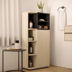 Colonne Kuba 5 étagères, 1 Porte Tournante-chêne Clair/noir