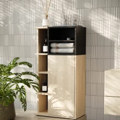 Colonne Kuba 5 étagères, 1 Porte Tournante-chêne Clair/noir -Magasin De Meubles Ontwerp zonder titel 2023 06 28T153733.148 1 96fd