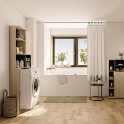 Meuble Pour Machine à Laver Kuba 4 étagères, 1 Porte Tournante-chêne Clair/noir -Magasin De Meubles Ontwerp zonder titel 2023 06 28T160743.284 1 8f89