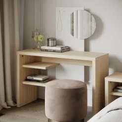 Coiffeuse Helena 2 étagères, 2 Crochets Et 1 Miroir-chêne Clair/blanc