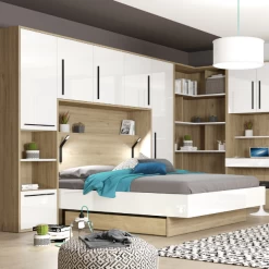 Tête De Lit + Lit Moloko 160 X 200 Cm-blanc Brillant/chêne -Magasin De Meubles Ontwerp zonder titel 2023 07 04T102049.342 53e6